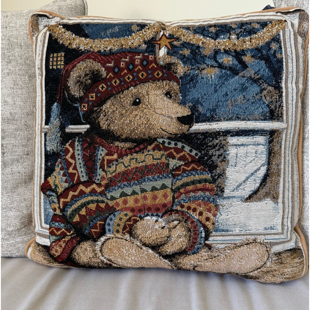Debbie Cook Bear Christmas Tapestry pillow